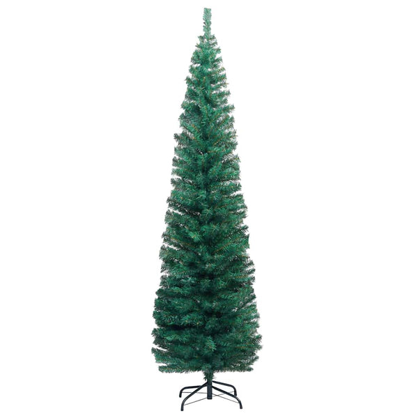 Vidaxl Slim Artificial Pre Lit Christmas Tree With Stand Green 240 Cm Pvc Seasonal Decorations