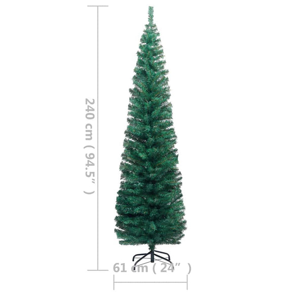 Vidaxl Slim Artificial Pre Lit Christmas Tree With Stand Green 240 Cm Pvc Seasonal Decorations
