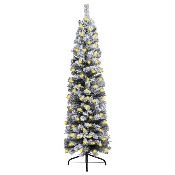 Vidaxl Slim Pre Lit Christmas Tree With Flocked Snow Green 240 Cm Pvc Seasonal Decorations