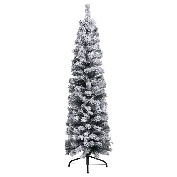 Vidaxl Slim Pre Lit Christmas Tree With Flocked Snow Green 240 Cm Pvc Seasonal Decorations