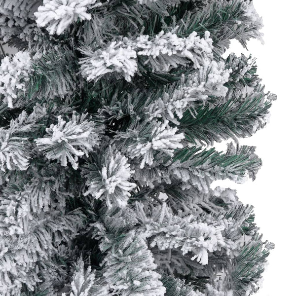 Vidaxl Slim Pre Lit Christmas Tree With Flocked Snow Green 240 Cm Pvc Seasonal Decorations
