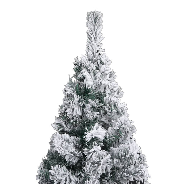 Vidaxl Slim Pre Lit Christmas Tree With Flocked Snow Green 240 Cm Pvc Seasonal Decorations