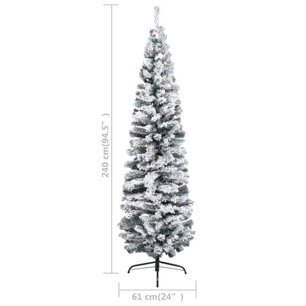 Vidaxl Slim Pre Lit Christmas Tree With Flocked Snow Green 240 Cm Pvc Seasonal Decorations