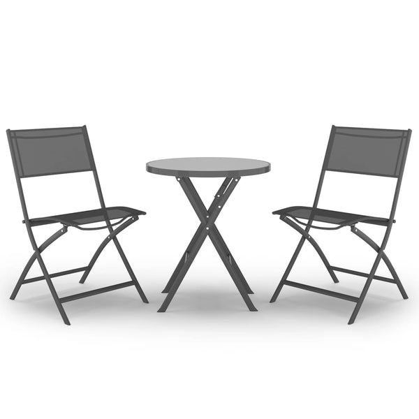 3 Piece Folding Bistro Set Steel Grey Patio Furniture Sets