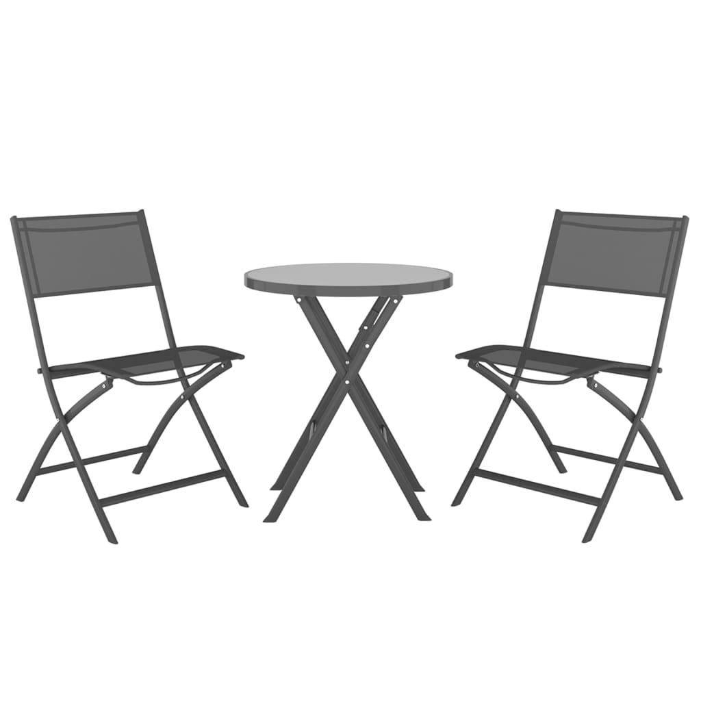 3 Piece Folding Bistro Set Steel Grey Patio Furniture Sets