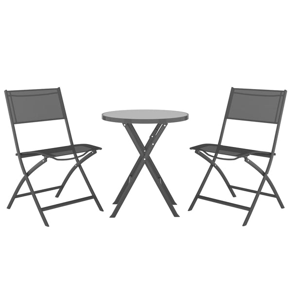 3 Piece Folding Bistro Set Steel Grey Patio Furniture Sets