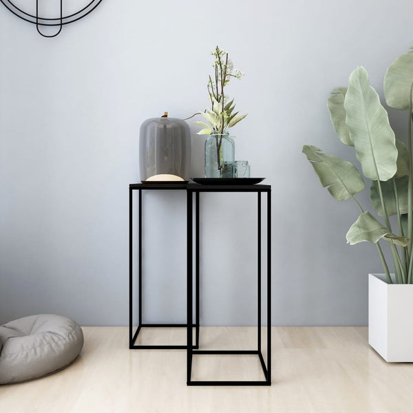 2 Pcs Black Steel Side Tables