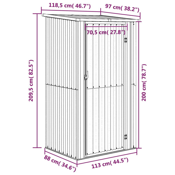 Garden Shed Anthracite 118.5X97x209.5 Cm Galvanised Steel Sheds Summerhouses Carports