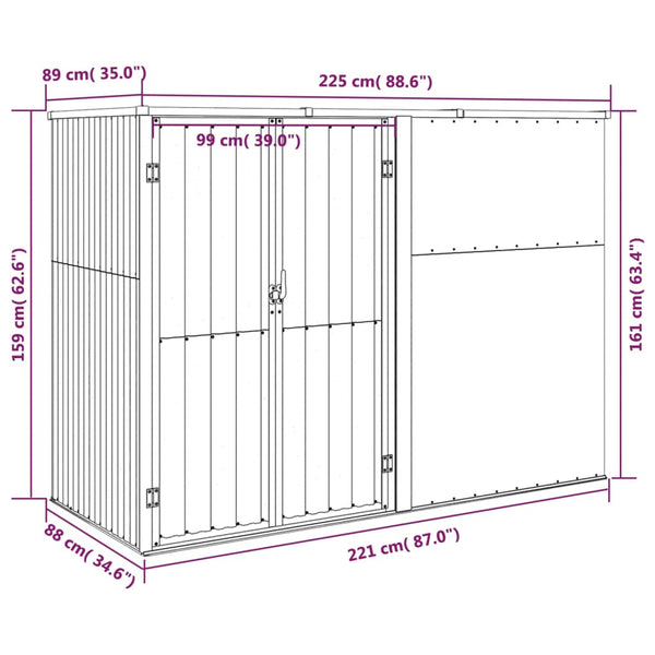 Garden Tool Shed Grey 225X89x161 Cm Galvanised Steel Sheds Summerhouses Carports