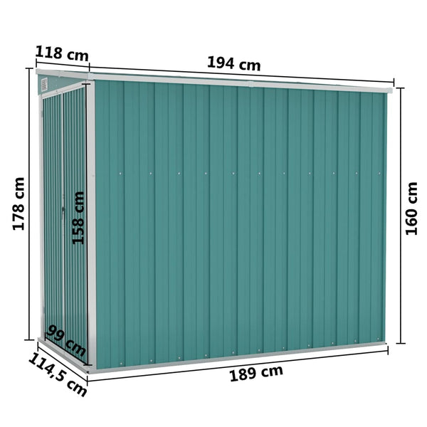 Wall Mounted Garden Shed Green 118X194x178 Cm Galvanised Steel Sheds Summerhouses Carports