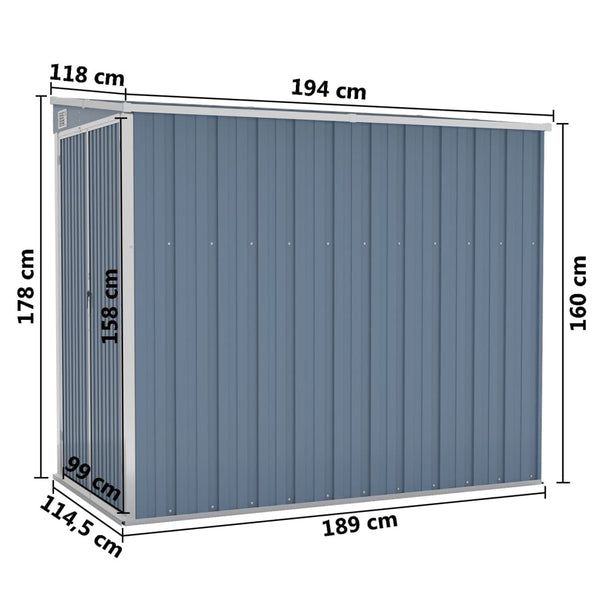 Wall Mounted Garden Shed Grey 118X194x178 Cm Galvanised Steel Sheds Summerhouses Carports