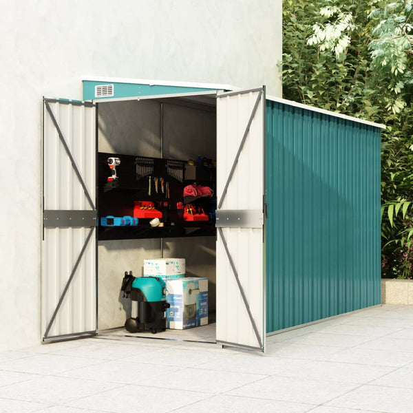 Wall Mounted Garden Shed Green 118X288x178 Cm Galvanised Steel Sheds Summerhouses Carports