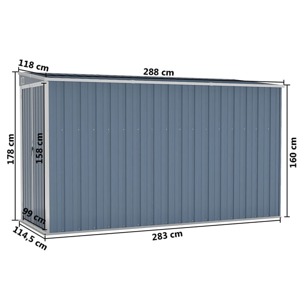Wall Mounted Garden Shed Grey 118X288x178 Cm Galvanised Steel Sheds Summerhouses Carports