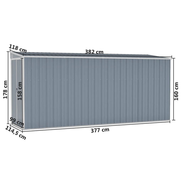 Wall Mounted Garden Shed Grey 118X382x178 Cm Galvanised Steel Sheds Summerhouses Carports