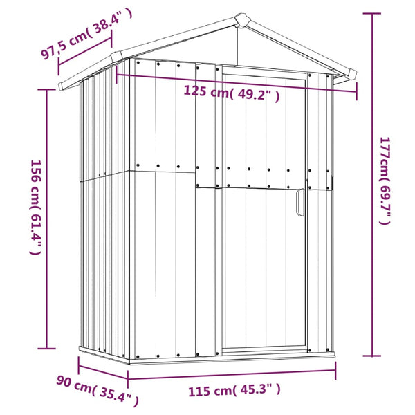 Garden Shed Anthracite 126X97.5X177 Cm Galvanised Steel Sheds Summerhouses Carports