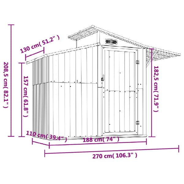 Garden Shed Green 270X130x208.5 Cm Galvanised Steel Sheds Summerhouses Carports