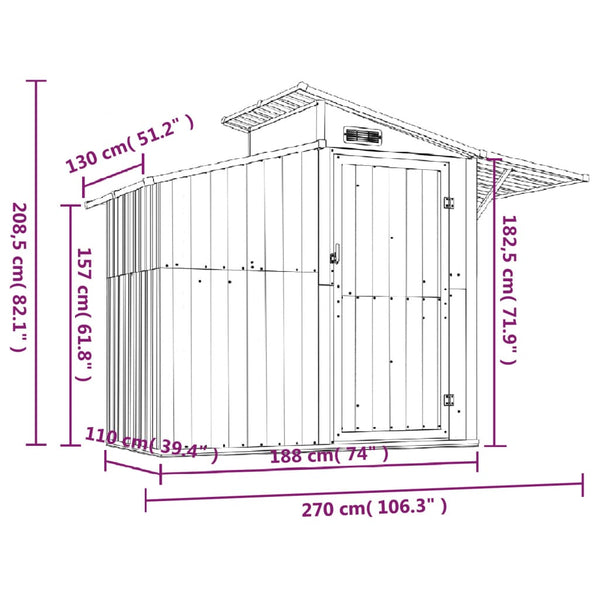 Garden Shed Grey 270X130x208.5 Cm Galvanised Steel Sheds Summerhouses Carports