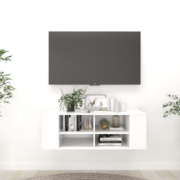 Wall Mounted Tv Cabinet White 102X35x35 Cm Engineered Wood Bookshelves
