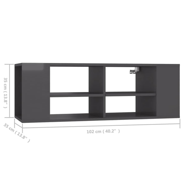 Wall Mounted Tv Cabinet Grey 102X35x35 Cm Engineered Wood Bookshelves