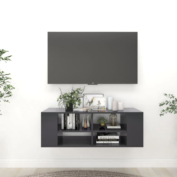 Wall Mounted Tv Cabinet Grey 102X35x35 Cm Engineered Wood Bookshelves