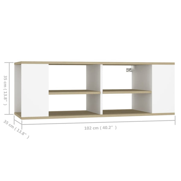 Wall Mounted Tv Cabinet White&Sonoma Oak 102X35x35cm Engineered Wood Bookshelves