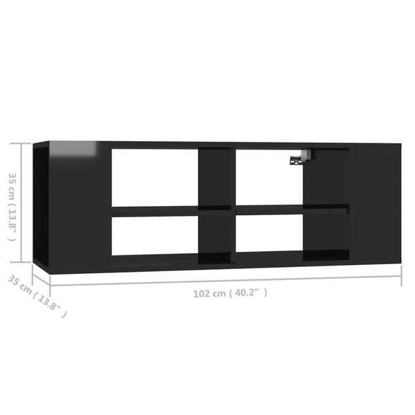Wall Mounted Tv Cabinet High Gloss Black 102X35x35 Cm Engineered Wood Bookshelves