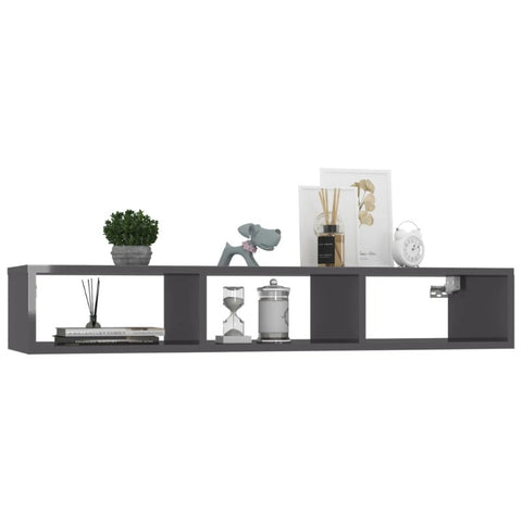 Wall Shelf High Gloss Grey 102X30x17 Cm Engineered Wood Bookshelves