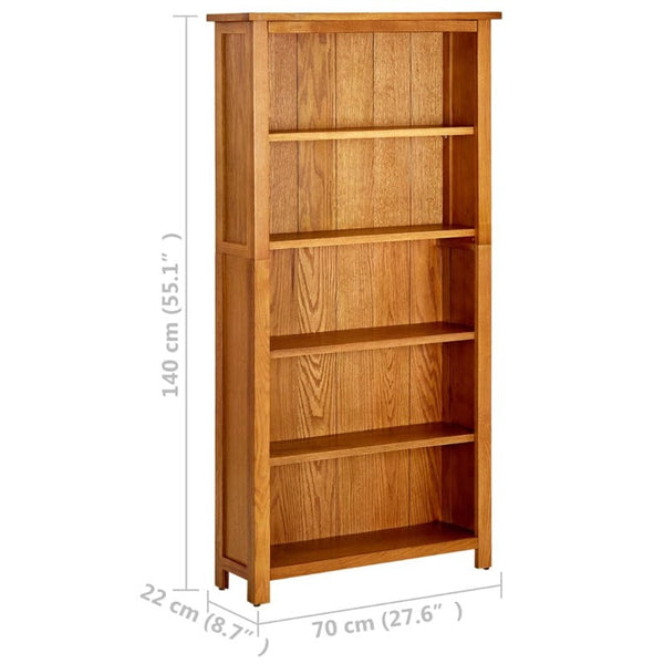 Vidaxl 5 Tier Bookcase 70X22x140 Cm Solid Oak Wood Bookshelves