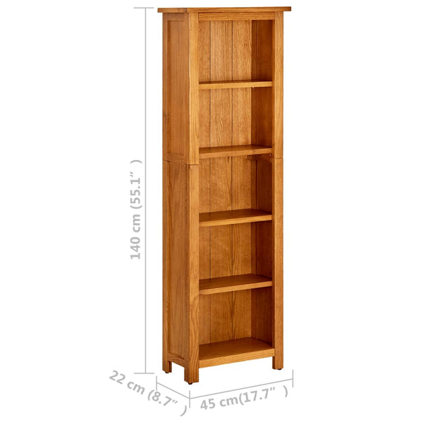 5 Tier Bookcase 45X22x140 Cm Solid Oak Wood Bookshelves