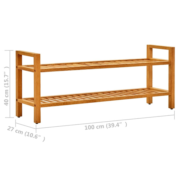 Shoe Rack With 2 Shelves 100X27x40 Cm Solid Oak Wood Shoe Racks