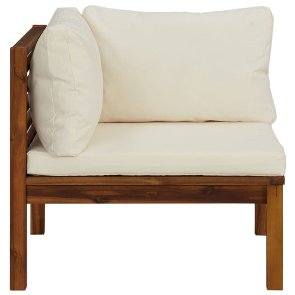 Sectional Corner Sofa With Cream White Cushion Acacia Wood Patio Chairs