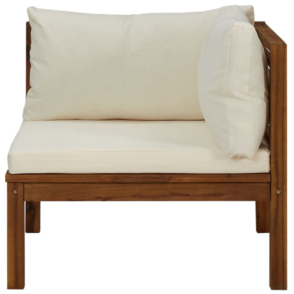 Sectional Corner Sofa With Cream White Cushion Acacia Wood Patio Chairs