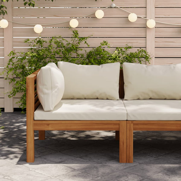 Sectional Corner Sofa With Cream White Cushion Acacia Wood Patio Chairs