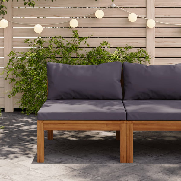 Sectional Middle Sofa With Dark Grey Cushions Solid Acacia Wood Patio Chairs