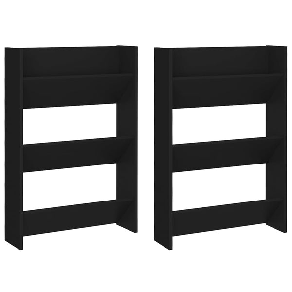 Wall 2 Pcs Black 60X18x90 Cm Engineered Wood Shoe Cabinets