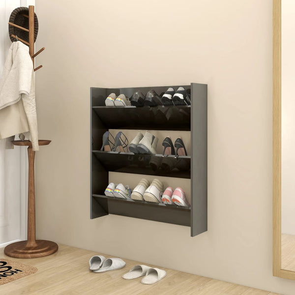 Wall Shoe Cabinet High Gloss Grey 80X18x90 Cm Engineered Wood Shoe Cabinets