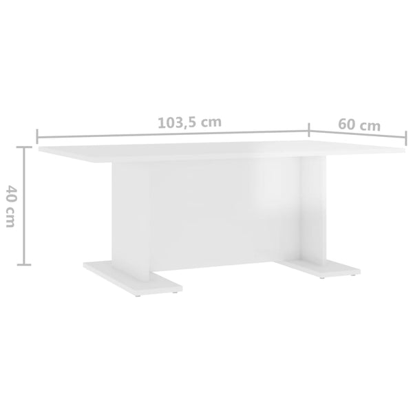 Coffee Table High Gloss White 103.5X60x40 Cm Engineered Wood
