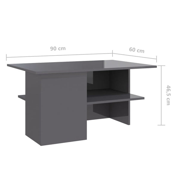 Coffee Table High Gloss Grey 90X60x46.5 Cm Engineered Wood Coffee Tables