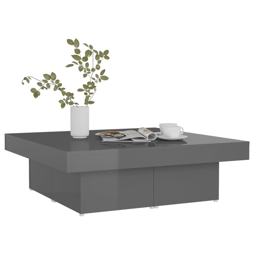 Coffee Table High Gloss Grey 90X90x28 Cm Engineered Wood Coffee Tables
