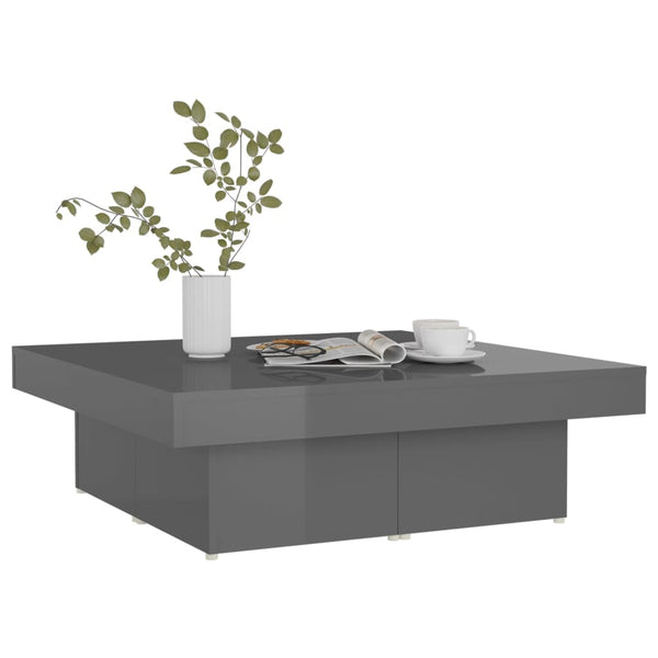 Coffee Table High Gloss Grey 90X90x28 Cm Engineered Wood Coffee Tables