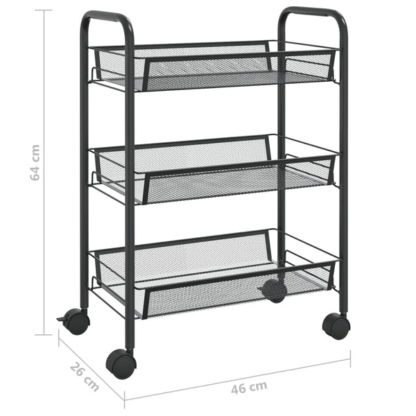 3 Tier Kitchen Trolley Black 46X26x64 Cm Iron Kitchen Carts