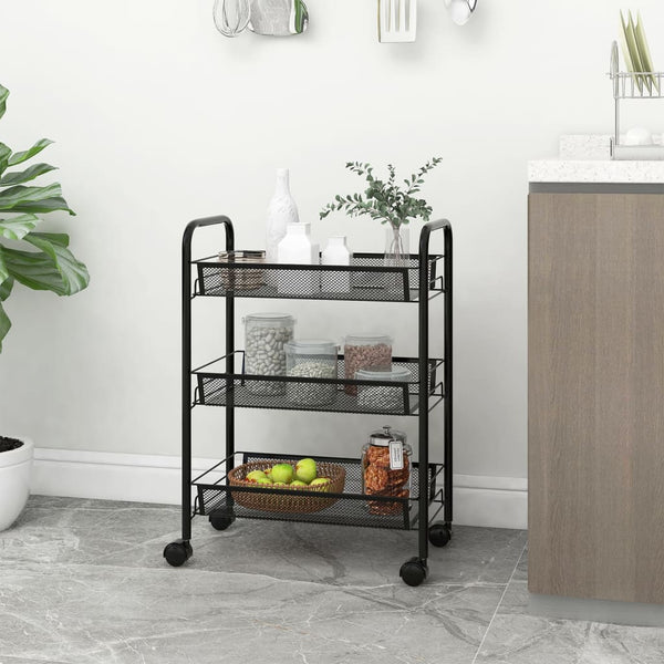 3 Tier Kitchen Trolley Black 46X26x64 Cm Iron Kitchen Carts