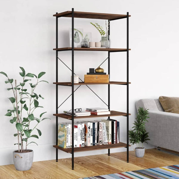 5 Tier Shelving Unit Black And Dark Wood 80X40x163 Cm Kitchen Carts