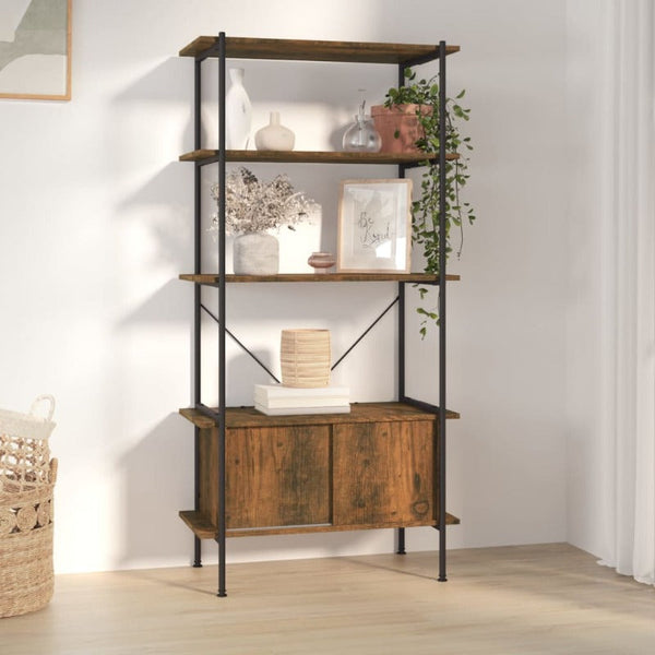 Vidaxl 5 Tier Shelving Unit With Cabinet 80X40x163 Cm Steel And Engineered Wood Bookshelves