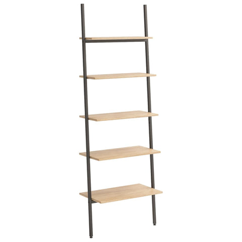 5 Tier Leaning Shelf Light Brown And Black 64X34x185.5 Cm Bookshelves