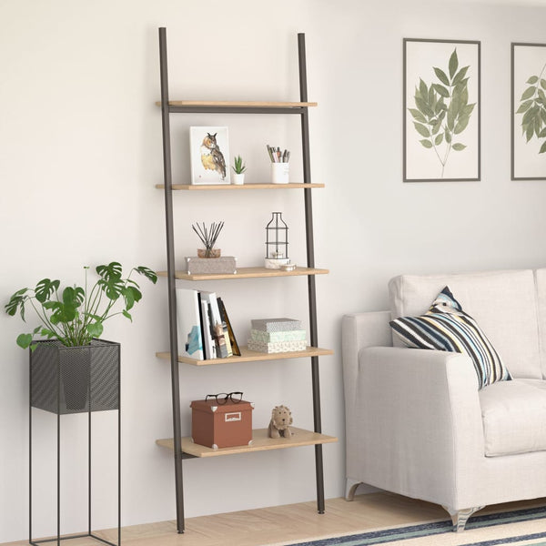 5 Tier Leaning Shelf Light Brown And Black 64X34x185.5 Cm Bookshelves