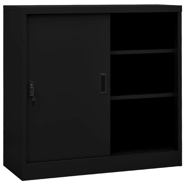 Office Cabinet With Sliding Door Black 90X40x90 Cm Steel Cabinets & Cupboards