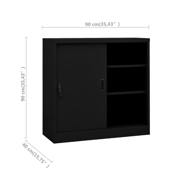 Office Cabinet With Sliding Door Black 90X40x90 Cm Steel Cabinets & Cupboards