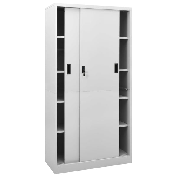 Office Cabinet With Sliding Door Light Grey 90X40x180 Cm Steel Filing Cabinets