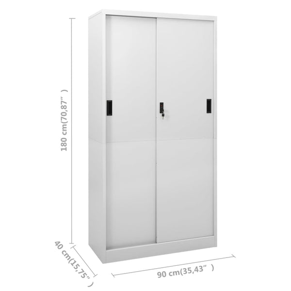 Office Cabinet With Sliding Door Light Grey 90X40x180 Cm Steel Filing Cabinets
